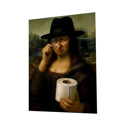 Genérico Mona Lisa Arte Baño | Cuadro de Arte en Lienzo 30x40 cm | Y Gracioso De Pared Mona Lisa,Para Aseo, Servicio, Baño, Inodoro, Bañera, Dormitorio, Escuela, Hotel