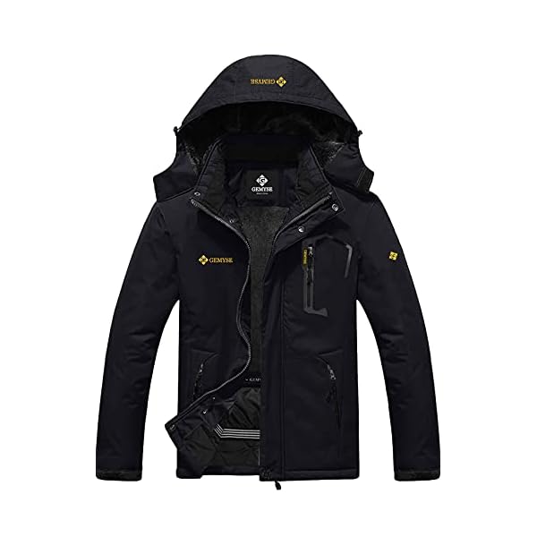 Gemyse Waterdicht ski-jack voor heren, winddichte outdoor winterjas met capuchon en fleecevoering