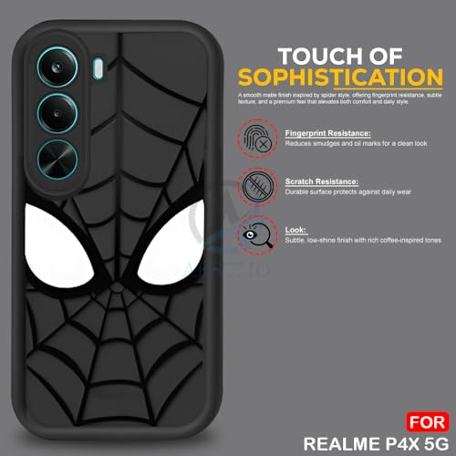Image of AESTMO Back Case Cover Realme P4X 5G Cover | Spidey Face Mask Design | Silicone Case | Full Body Protection | Camera Protection Back Cover for Realme P4X 5G (Black)