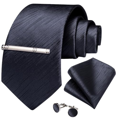 Image of DiBanGu Mens Silk Necktie Solid Color Tie and Pocket Square Cufflink Tie Clip Set Woven Plain Ties for Men Wedding Party
