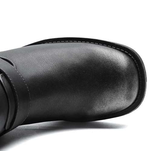 Image of GLOBALWIN Chunky Mid Calf Fashion Dressy Motocycle Biker Military Style Combat Boots for Women Low Heel