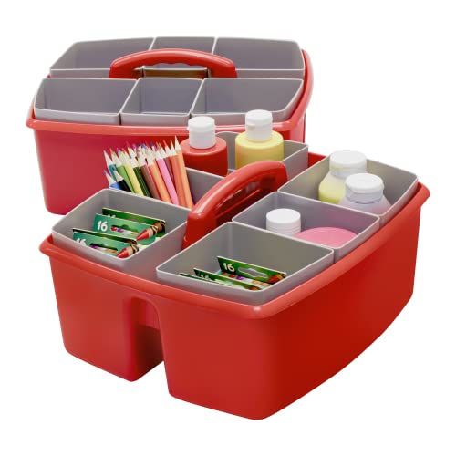 Image of Storex Large Classroom Caddy with Cups, 13 x 11 x 6.575 Inches, Red, Case of 2 (00981U02C)