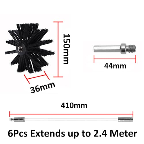 MOCNT Kaminbürste Stange Set Ofenrohrbürste Reinigungsbürste Schornsteinbürste Schornsteinfegerbesen Kaminbesen für Kamin Trockner 6 flexiblen Stangen 1 Bürstenkopf 150mm