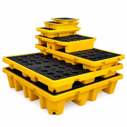 Image of Heavy Duty Spill Containment Pallet, Chemical-Resistant HDPE Drum Tray with Removable Grate, Non-Slip Modular Bunding Pad for Oil Storage 1pcs (60×60×15cm)