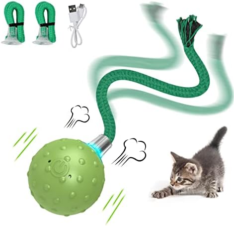 umosis Interactive Cat Ball Toy,Motion Activated Automatic Moving Ball Toy with Long Tail Teaser/Simulation Bird Sound/USB Rechargeable Cat Toy
