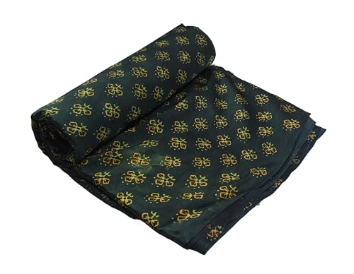 Image of Ethnics of Kutch Women's Ajrakh Modal Silk Natural Dye Hand Block Print Unstitched Kurta Fabric Mtr Length (2.5 Mtrs - Green 17101C)