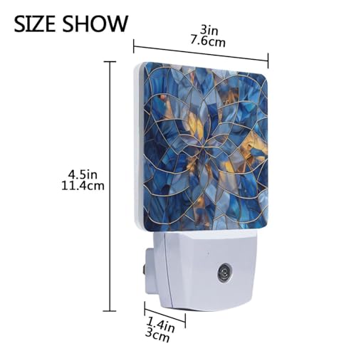 Image of Stained Glass Blue Pattern Night Lights 2 Pack Plug-in Wall Led Nightlight Auto Dusk-to-Dawn Sensor Lamps for Bedroom Kitchen Bathroom