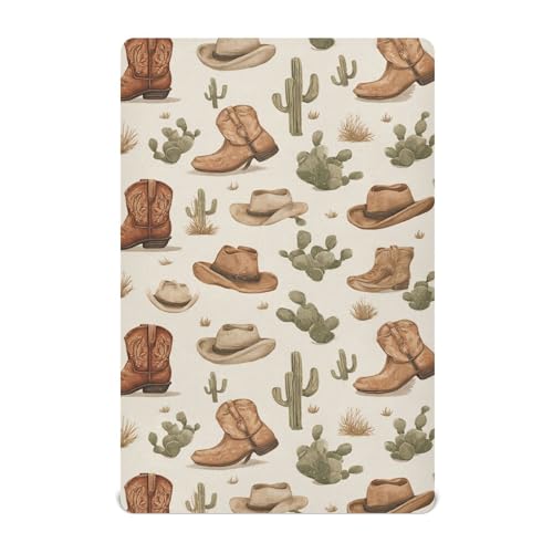 Image of Western Cowboy Brown Boots Crib Sheets Soft Breathable Fitted Baby Crib Sheets Mattress Cover for Girls Boys, 52 inch x 28 inch x 9 inch