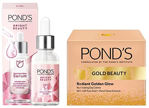 Image of Pond's Bright Beauty Spot-less Glow Serum, Infused with Hyaluronic Acid, Vitamin B3, Gluta-Boost-C, 30ml & Pond's Gold Beauty Day Cream 35 g