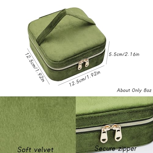 Cuifdem Jewelry Travel Case, Small Jewelry Box With Mirror, Velvet Travel Jewelry Boxes for Women, Necklace Ring Earring Organizer Box for Travel Vacation(Olive Green) - image 2