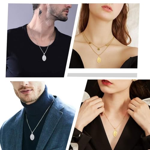 Nofade Silver Personalized Virgin Mary Necklace 925 Sterling Silver Religious Christian Jewelry Oval Medal Coin Pendant Necklace for Women Men(with Gift Box)2