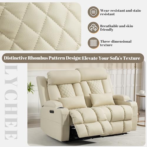 Image of Zero Wall Hugger Power Reclining Loveseat with Adjustable Headrest, Power Loveseat Recliner Sofa with USB&Type-C Ports, Wall Hugger Reclining Loveseat for Living Room (PU Beige, 2 Seater)