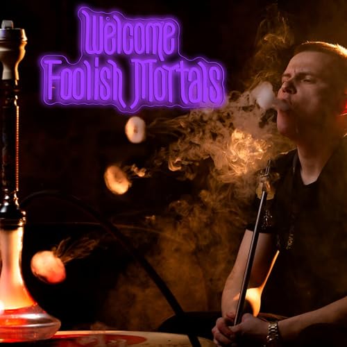 Image of Welcome Foolish Mortals Neon Sign,Dimmable Spooky Gothic Purple Haunted Mansion Coffin LED Neon Signs for Wall Decor,USB Powered Led Neon Light for Haunted House Man Cave Halloween Party Birthday Gifts