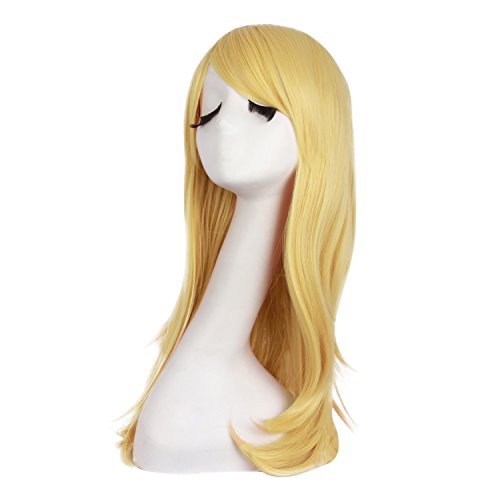 Image of MapofBeauty 24 Inch Long Side Bangs Wavy Curly Party Wig, Orange Yellow | 60 cm Cosplay Wig