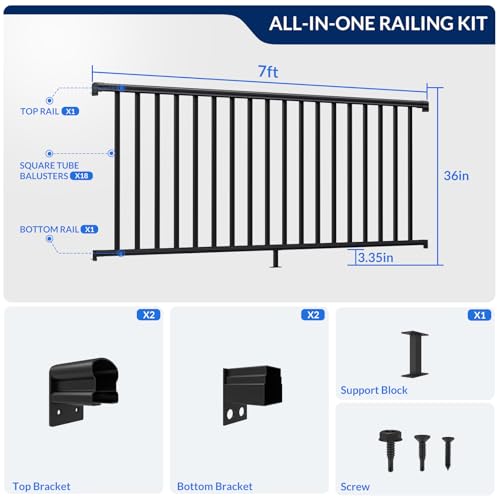 Image of Egadis 1 Pack 36 in x 7 ft Aluminum Porch and Deck Railing Kit Without Post