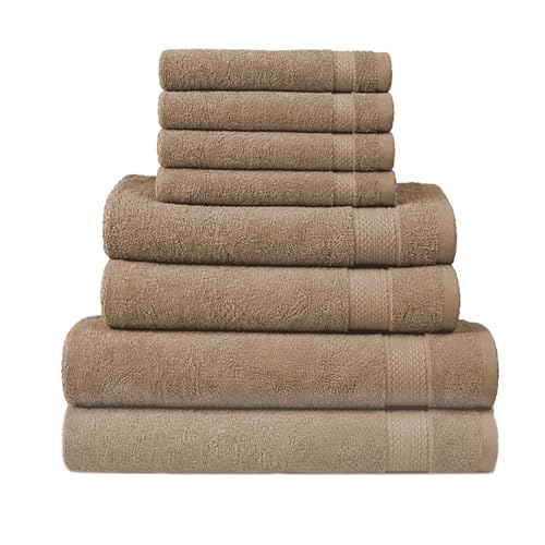 Image of RAYMSTER 8 Piece Egyptian Cotton Towel Set - 2 Bath, 4 Face, & 2 Hand Towels Set for Daily Use - Soft, Highly Absorbent, Quick Dry, and Lightweight - Hotel Spa Quality - 500 GSM (Beige)