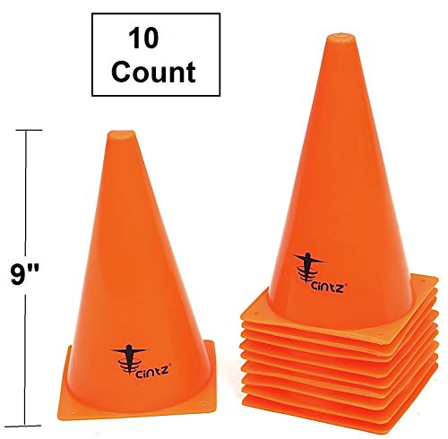 Cintz 9" Cones, Orange Field Cone Markers, Traffic Cones, Set of 10