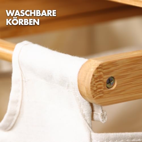 Floordirekt Cesto de bambú para la colada con 2 compartimentos, para la ropa sucia, de madera, con gran cesta para la colada (Dakota) (64 x 33 x 73 cm) - imagen 6