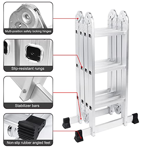 Comie 330Lb 12.5Ft Multi Purpose Aluminum Extension 7 In 1 Folding Step Ladder Foldable Lightweight Scaffold Ladder #TOP3