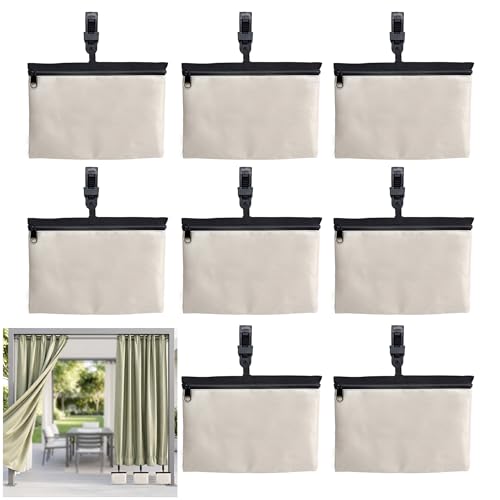 Nuyoach 8 Pack Outdoor Curtain Weights with Clip Windproof Curtains Sandbags Weight for Gazebo Pergola Garden Yard Anti-Drop Patio Curtain Bottom Weights Bags for Heavy Wind Waterproof Beige