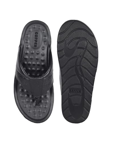 Image of COPPER Men's premium Genuine Leather Cushioned Insole Chappals | slip Resistant slippers Fashionable Lightweight Comfortable Daily And Formal Wear Every Day use AMERICAN - 4446