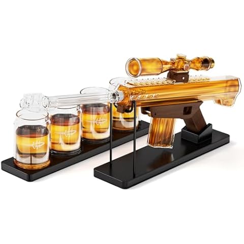 Gifts for Men Dad, Kollea Whiskey Decanter Set for Men, Gun Decanter Set with 4 Bullet Glasses & Sighting Telescope, Christmas Birthday Gift Ideas, Liquor Dispenser for Home Bar, Anniversary - 22 OZ Cover