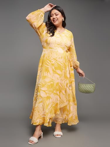 Image of Miss Chase A+ Women's Bohemian V-Neck Flutter Sleeve Chiffon Relaxed Fit Wrap Maxi Dress
