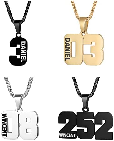 Number Necklace for Boys Personalized Custom Engraved Name With Lucky Number Sports Athlete Team Number Baseball Football Basketball Soccer Number Necklace Birthday Gift for Men Dad Boyfriend Son