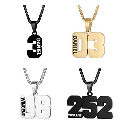 Number Necklace For Boys Personalized Custom Engraved Name With Lucky Number Sports Athlete Team Number Baseball Football Basketball Soccer Number Necklace Birthday Gift For Men Dad Boyfriend Son #TOP1