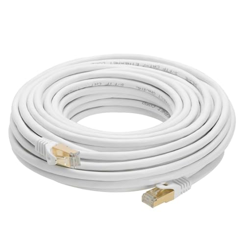 Image of 25FT White S /FTP CAT7 Gold Plated Shielded Ethernet RJ45 Copper Cable 10 Gigabit Ethernet Network Patch Cord (25ft, White)