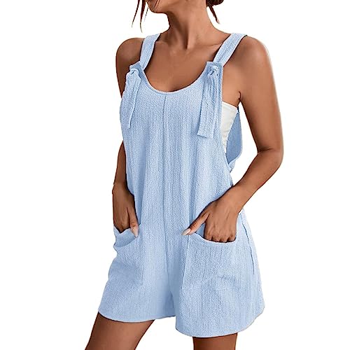 Generisch Peto de verano para mujer, mono de pierna ancha con bolsillo, mono suelto casual para mujer, pelele sin mangas con tiras de peto ajustable, azul, XL