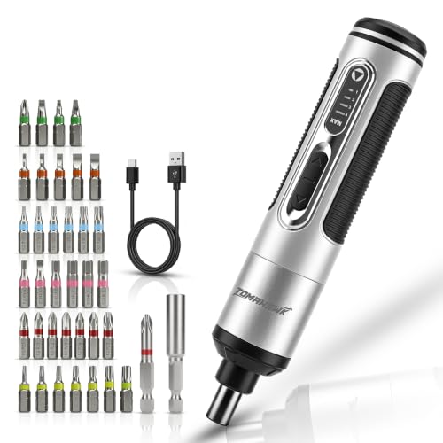 Image of TOMAHAWK PSC-8900 36-Piece Multipurpose Mini Handheld Screwdriver Set for Home-3.6V, Compact Reversible LED Indicator Electric Screwdriver for RC, Laptop, Phone, Computer Electronics