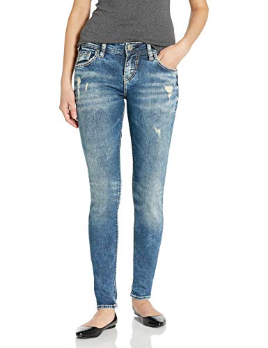 Silver Jeans Co. Women's Kenni Girlfriend Relaxed Skinny Jeans, Medium Marble Wash, 29W X 27L