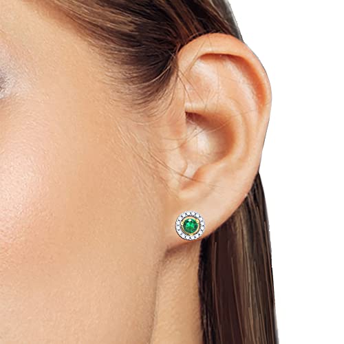 4.2MM Simulated Multicolor Gemstone & 0.28 Cttw Natural Diamond Halo Stud Screw Back Posts Earrings in 14k Gold Plated For Women2