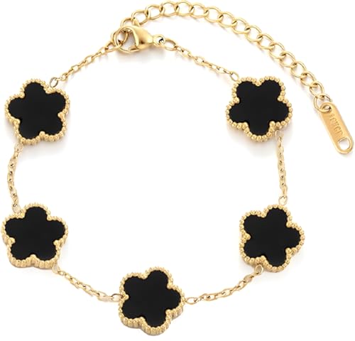 18K Gold Plated Clover Bracelets For Women, Four Leaf Clover Bracelet Lucky Birthday gift bracelet Jewelry Gifts Jewelry Gifts Trendy
