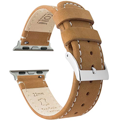 Image of BARTON WATCH BANDS - Top Grain Leather Watch Bands Compatible with Apple Watch Models - 1, 2, 3, 4, 5, 6, 7, 8, 9, 10, SE, Ultra & Ultra 2