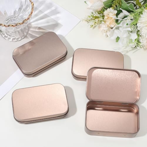 Image of 4 Pack 4 x 2.5 x 0.9In Metal Hinged Tin Box Rectangular Empty Hinged Tins Rose Gold Small Mini Iron Lid Storage Portable Organizer Containers for Tea Drawing Pin Candies Jewelry Crafts