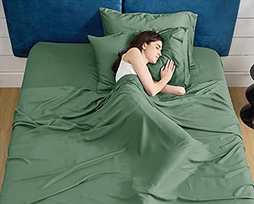 Mooreeke Luxury Cooling Bed Bamboo_Sheets Queen Size, Cozy Silky Cooling Queen Flat Sheet Fitted Sheet Pillowcases Included, Sage Green #TOP4