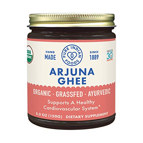Pure Indian Foods Organic Arjuna Ghee, 5.3 oz; Lab-Tested for Lactose, Casein, Gluten, Heavy Metals; Non-GMO, Grassfed, Made in USA