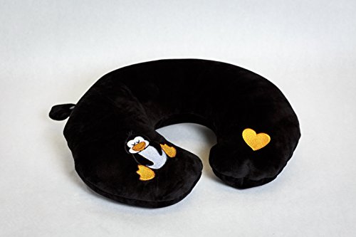 Almohada de viaje de poliéster semicircular negra liviana miniatura 2