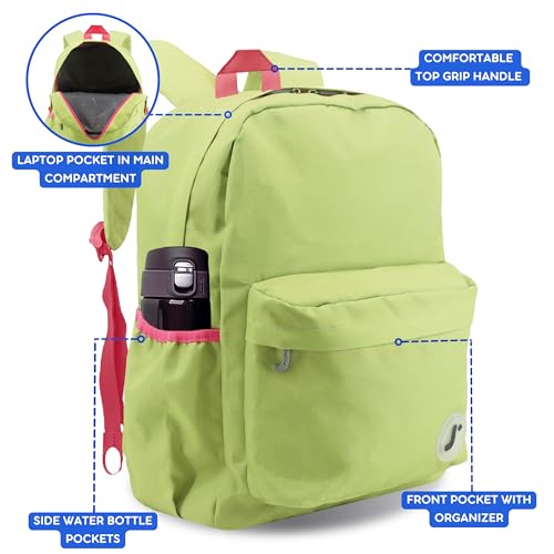 Image of J World Oz Middle School Backpack for Girls & Women. Cute Kids Laptop Bookbag, Celery