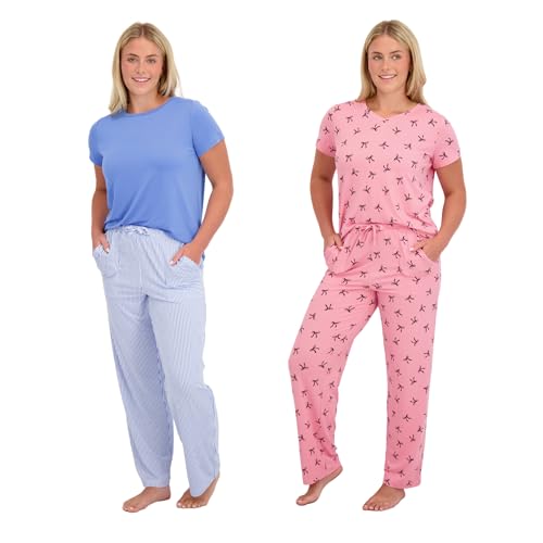 Blush by Us Angels' 4 Piece Women's Pajama Set, Cozy Short Sleeve Shirt and Drawstring Pants Sleepwear Set