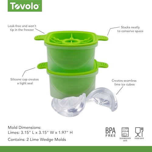 Image of Tovolo Lime Wedge Ice Mold 2 Pack Fun Cocktail Ice Molds for Whiskey, Fruit Ice Wedge Mold Perfect for Cocktails Mocktails Summer Lemonade, Slow Melting BPA Free Silicone Ice Wedge Molds Lime Green