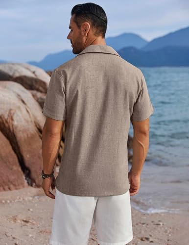 Image of COOFANDY Men's Button Down Shirts Short Sleeve Casual Shirts Summer Beach Linen Shirts with Pocket