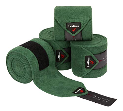LeMieux Classic Polo Exercise Bandages in Zipped Case - Soft Fleece Protection Wraps - Pack of 4 - Hunter Green - Full