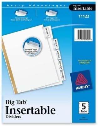 Worksaver Big Tab Dividers, Clear Tabs, 5-tab, Letter, White, 1/set - Ave11122 [10 Sets]