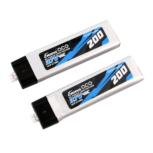 Gens ace 1S Lipo Batterie 200mAh 3.7V 45C avec Prise PH2.0 (Pack de 2) - Accu pour Tiny Whoop, Micro Drone FPV Racing et Quadricoptère RC