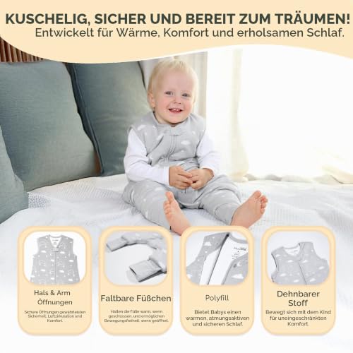 Bio-Kleinkind-Schlafsack mit Füßen, 1,5 TOG, 6–18 Monate, 2er-Pack – Ansicht 6