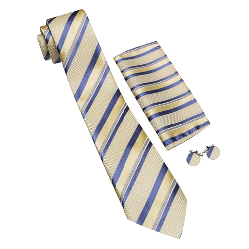 Image of Barry.Wang Mens Tie Set Plaid Check Neckties Formal Business Wedding Luxury Pocket Square Cufflinks