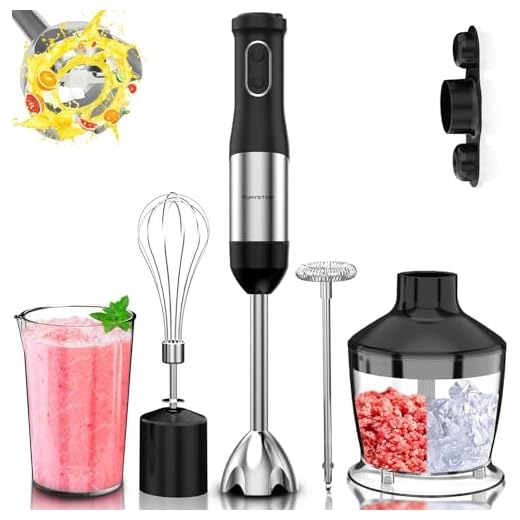 Immersion Blender 7 in 1 Hand Blender Ice Chopper 800W Heavy Duty Motor, 20 Speed and Turbo Mode Handheld Blender Stainless Steel Blade with Ice Crush Blade, Storage Bracket, 500ML Chopper, 600ML Mixing Beaker, Whisk, Milk Frother